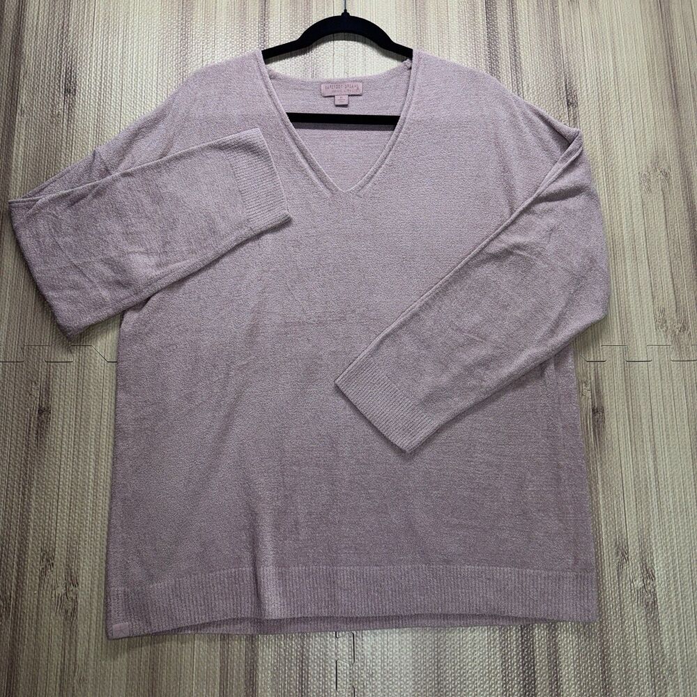 Barefoot Dreams Sweater CozyChic Ultra Lite Pintuck V-Neck Pink Women's XL